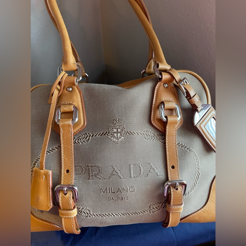Prada Logo Jacquard Shoulder & Handbag, leather trim